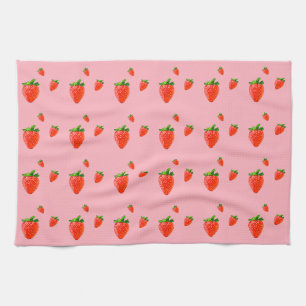 Red Strawberry Pattern Pink Party Tea Towel
