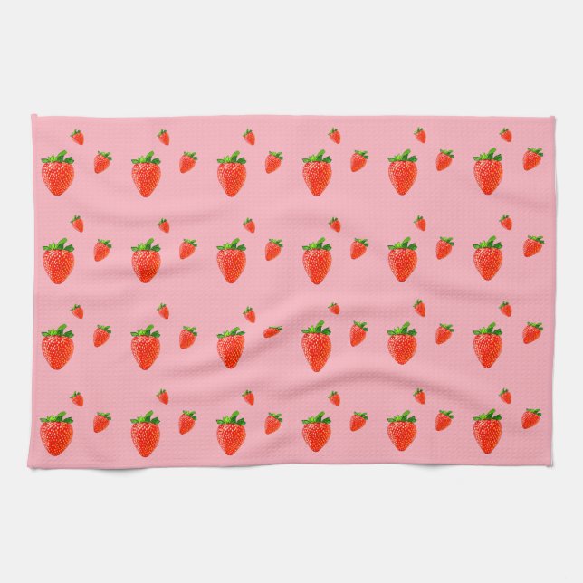 Red Strawberry Pattern Pink Party  Tea Towel (Horizontal)