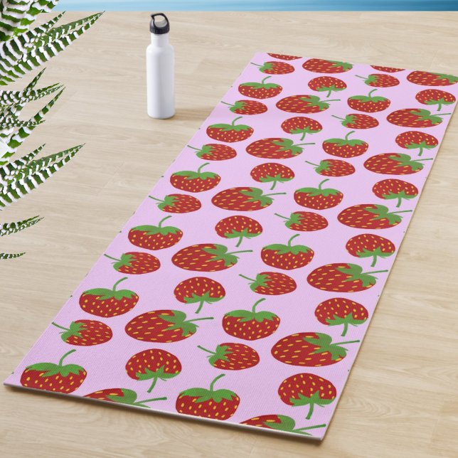 Red Strawberry Pattern Pink Yoga Mat (Creator Uploaded)