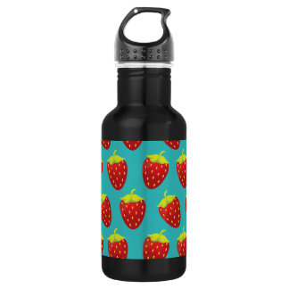 Red Strawberry Pattern Teal Background 532 Ml Water Bottle