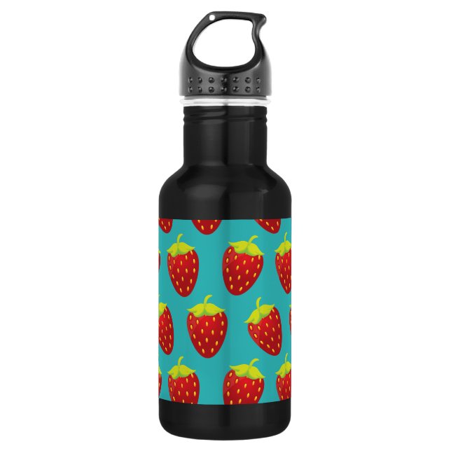Red Strawberry Pattern Teal Background 532 Ml Water Bottle (Front)