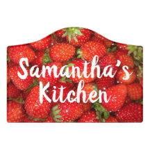 Red strawberry photo kitchen door sign name plate