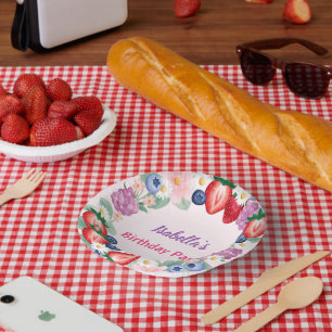 Red Strawberry pink Birthday Party for kids Paper Plate