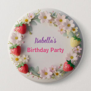 Red Strawberry pink Daisy Birthday Party for her 10 Cm Round Badge