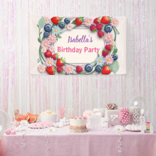 Red Strawberry pink Daisy Birthday Party for her Banner