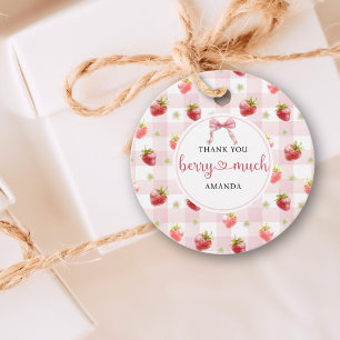 Red Strawberry Pink Plaid Thank You Berry Much Favour Tags