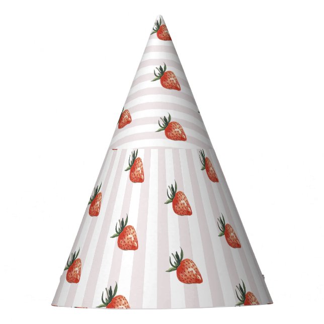 Red Strawberry Pink Stripe Party Hat (Front)