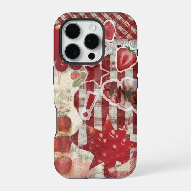 Red Strawberry Ribbon Collage Case | Cute Aestheti (Back)