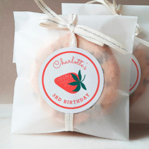 Red Strawberry Round Favour Sticker