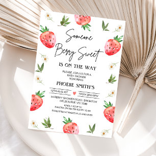 Red Strawberry Someone Berry Sweet Baby Shower Invitation