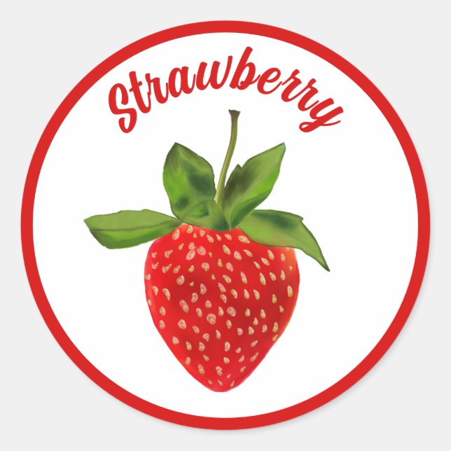 Red Strawberry with Editable Text Classic Round Sticker (Front)