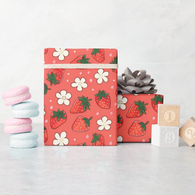 Red Strawberry  Wrapping Paper (Baby Shower)