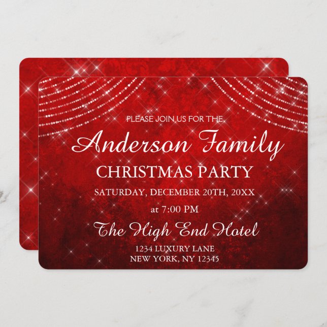Red String Light Annual Christmas Party Invitation (Front/Back)
