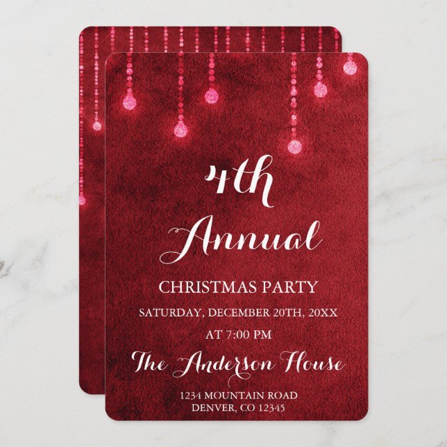 Red String Light Annual Christmas Party Invitation (Front/Back)