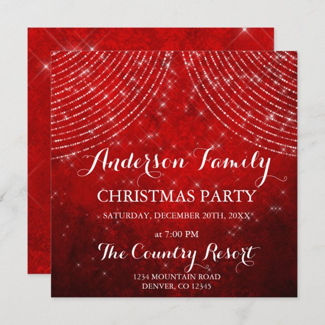 Red String Light Family Christmas Party Invitation (Front/Back)