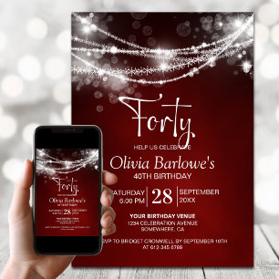 Red String Lights 40th Birthday Party Invitation