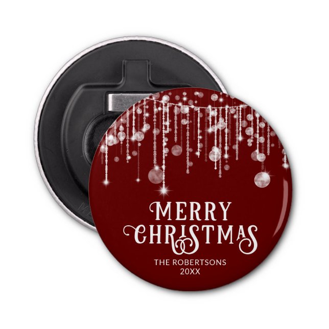 Red String Lights Christmas Party Bottle Opener (Front)
