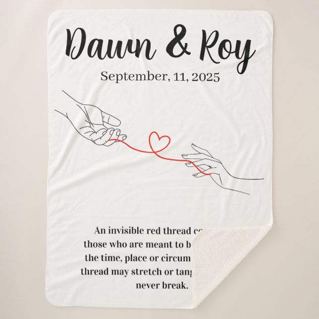 Red string of fate, couple's wedding gift, custom sherpa blanket (Front)