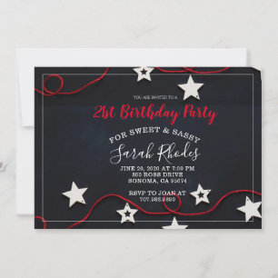 Red String & Stars Sweet Sassy 21st Birthday Invitation