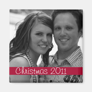 Red Strip Christmas Holiday Photo Magnet