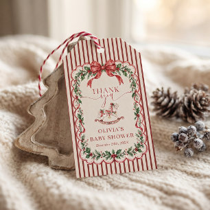 Red Stripe A Merry Christmas Baby Shower Gift Tags
