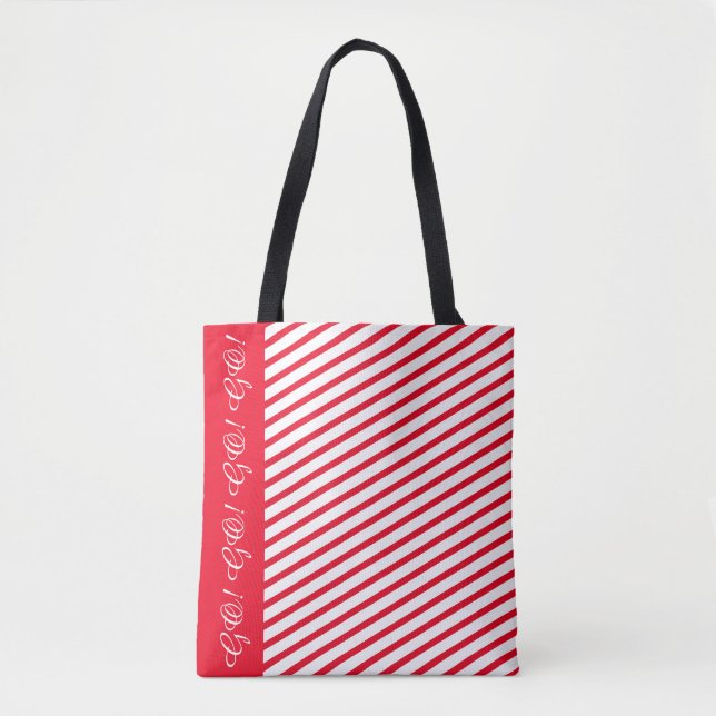 Red Stripe Accent Tote Bag / Custom White Script (Front)