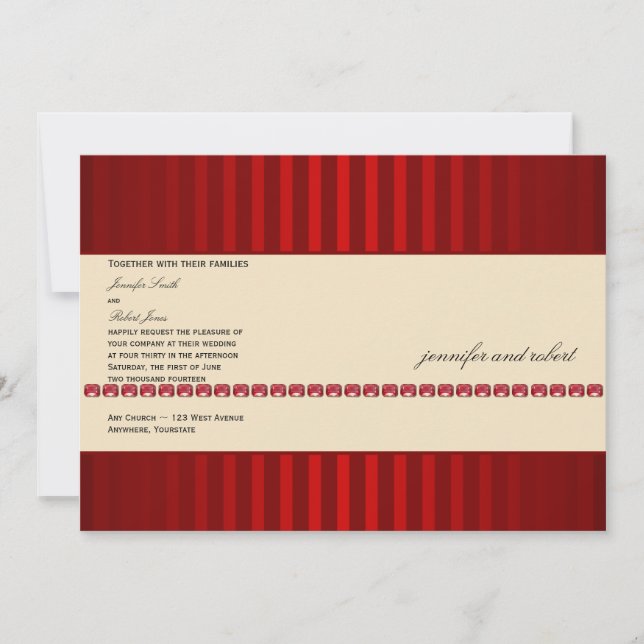 Red Stripe and Ivory Band Ruby Wedding Invitation (Front)