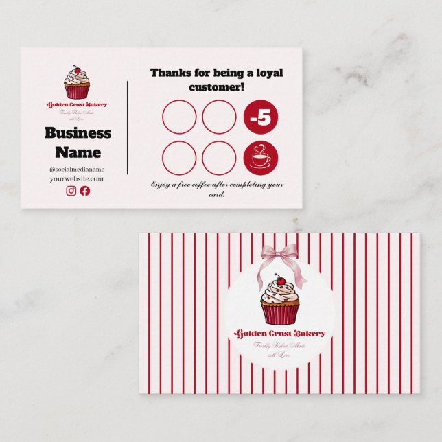 Red Stripe Bakery Loyalty Punch Card Design (Front/Back)