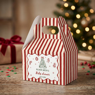 Red Stripe Christmas Baby Shower Favour Box