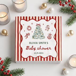 Red Stripe Christmas Baby Shower Napkin