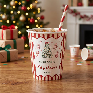 Red Stripe Christmas Baby Shower Paper Cups