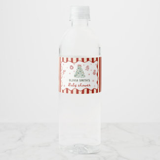 Red Stripe Christmas Baby Shower Water Label