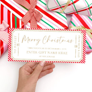 Red Stripe Christmas Gift Voucher Card