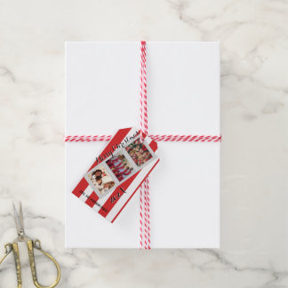 Red Stripe Christmas Photo 3 Pictures Three Photo Gift Tags