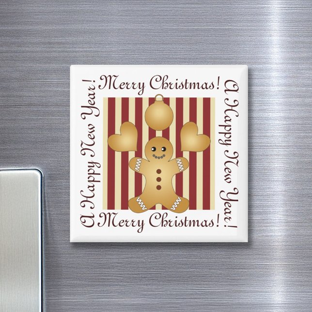 Red Stripe Cute Gingerbread Man Cookie Christmas Magnet (Creator Uploaded)