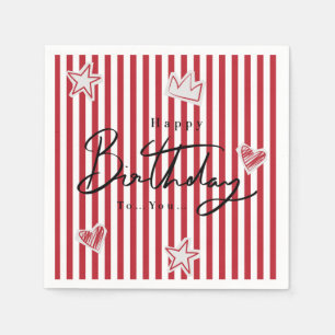 Red Stripe Happy Birthday Paper Cup Napkin