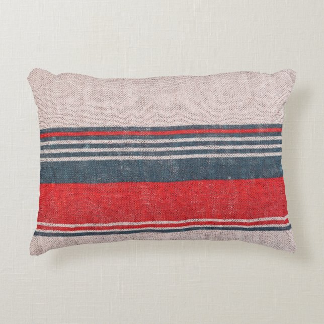 Red Stripe Linen: Knitwear Texture Decorative Cushion (Front)