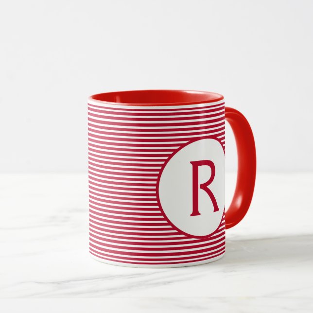 Red Stripe Monogram Mug (Front Right)
