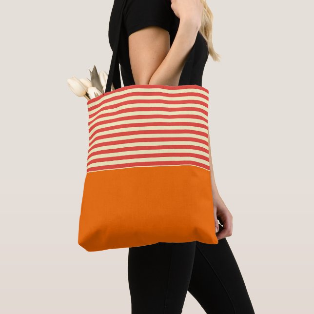 Red Stripe Orange  Tote Bag (Close Up)