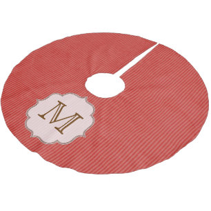 Red Stripe Pattern Monogram Initial Tree Skirt