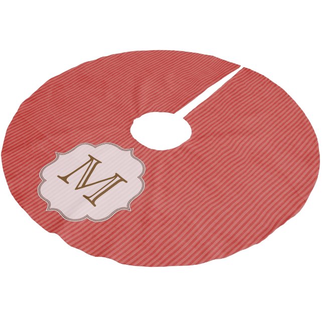 Red Stripe Pattern Monogram Initial Tree Skirt (Angled)