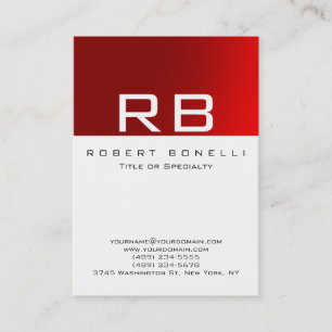 Red Stripe White Background Monogram Business Card