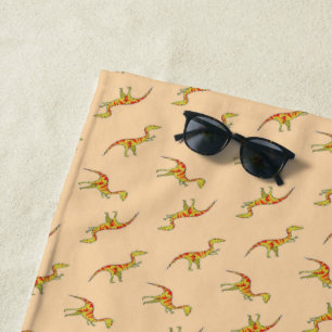 Red stripe yellow dinosaurs pattern beach towel