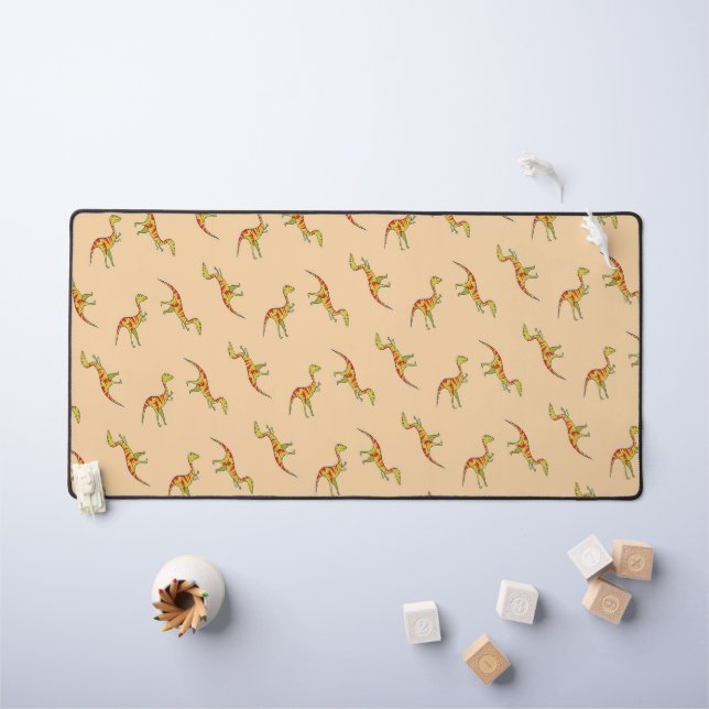 Red stripe yellow dinosaurs pattern desk mat (Kids Table)