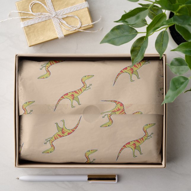 Red stripe yellow dinosaurs tissue paper (Gift)