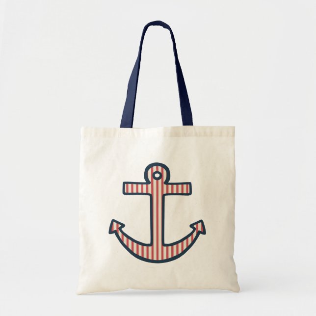 Red Striped Anchor Tote Bag (Front)