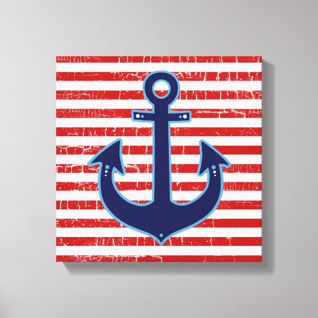 red striped blue sailor anchor canvas print (Front)