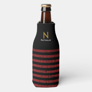 red striped bottle cooler with name