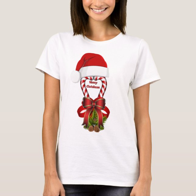 Red  Striped Christmas Candy Cane T-Shirt (Front)