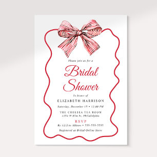 Red Striped Coquette Bow Bridal Shower Invitation